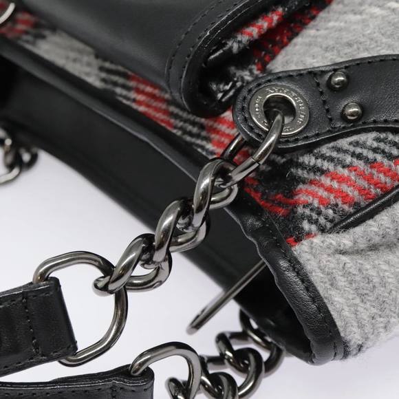 BURBERRY Nova Check Blue Label Chain Hand Bag Wool Gray Auth 92080 - Picture 9 of 16